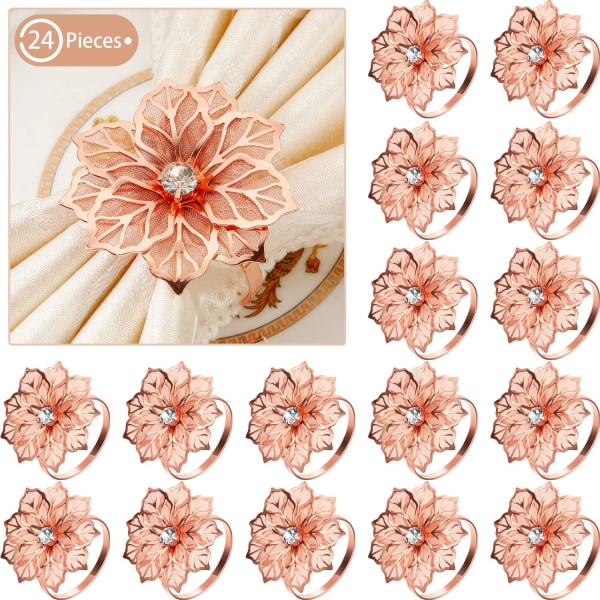 24-pack servettringar legering ihålig blomring servetthållare utsmyckning utsökt hushållsblommor