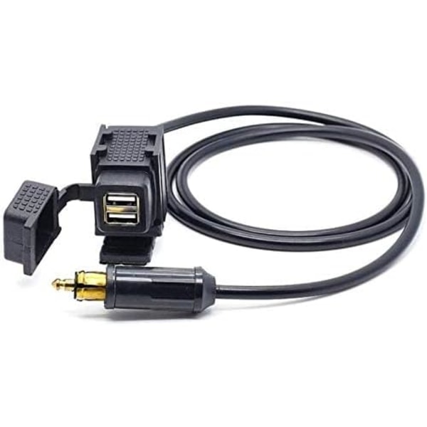 DIN Hella Motorsykkel 2.1A Dobbel USB Lader Socket Strømadapter med 1.8m Kabel for Telefon/iPhone/GPS SatNav