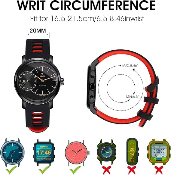 Silikone Gummirem til Ure, Quick Release Sport Rem til Ure, Universal Smart Watchrem med Sort Rustfrit Stål Spænde black red