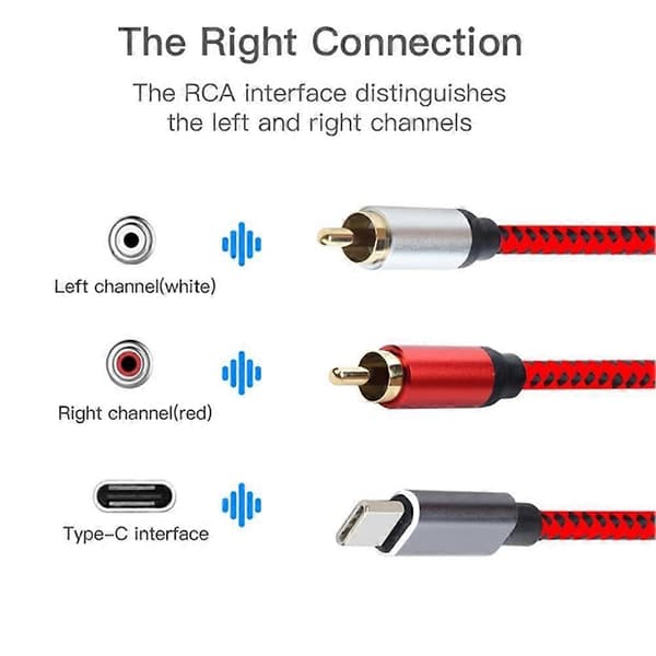 3m Type-C Han til Dobbelt RCA Han Konverteringskabel Lydadapter Y Splitterledning