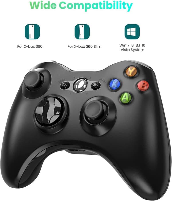 Xbox 360 trådløs controller, 2,4 GHz dobbelt vibration Xbox 360 spilcontroller, fjernbetjening spilcontroller med modtager
