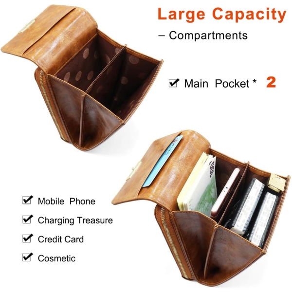 Crossbody mobiltelefonväska PU-läder liten korsad axelväska Mini plånboksväska för damer med justerbar axelrem och handväska (brun)
