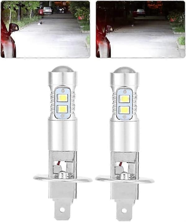 Superhvite 100W LED-frontlyspærer Kit Tåkelys Kjørelys 2X H1 6000K