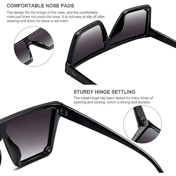Overdimensjonerte firkantede solbriller Mote siamesisk linse stil Flat Top Shield Shades unisex B