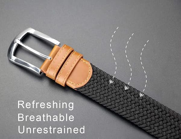 Herrebelte, elastisk belte for menn, svart beltespenne stretch vevd belte