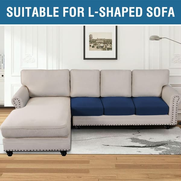 Strekkbart sofaputetrekk Sofapute Møbelbeskytter Sofatrekk med elastisk bunn Små ruter (3 deler, marineblå) 1 Seater*3 Navy