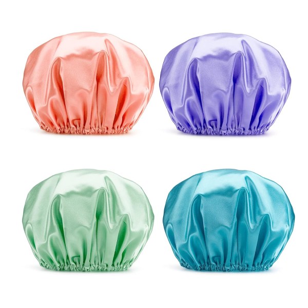Shower Caps for Women Reusable Waterproof, 4 Pcs Women Reusable EVA Hair Cap for Shower Double Protection Layers Elastic M