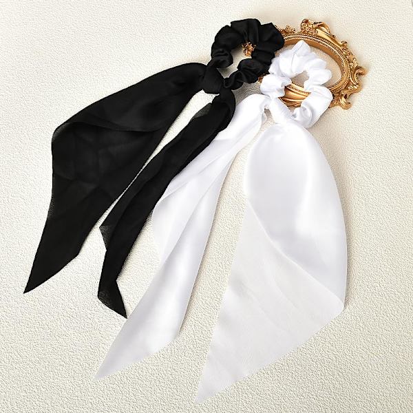 Hårbånd Scrunchies Bånd Hår Tørklæde til Kvinder Scrunchy Hår Elastikker Sort Hvid Satin Hår Scrunchies til Piger 2Pcs Elastisk Hår Elastik