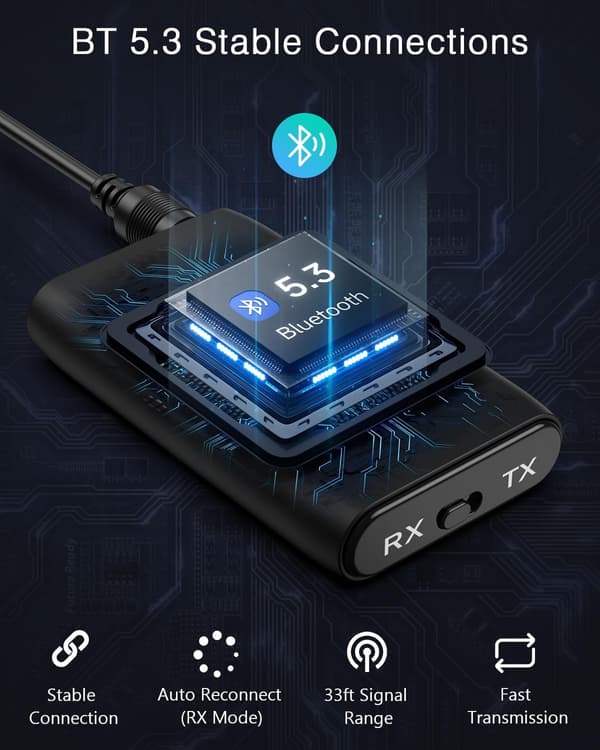 Bluetooth 5.3-mottaker, 3,5 mm jack-biladapter, 2-i-1 Bluetooth-auxiliary for bil, egnet for biler