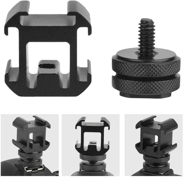 Aluminium kamerasokkeladapter, videoutstyr Triple Cold Shoe for Bracket Lights, opptakere og studioblitz