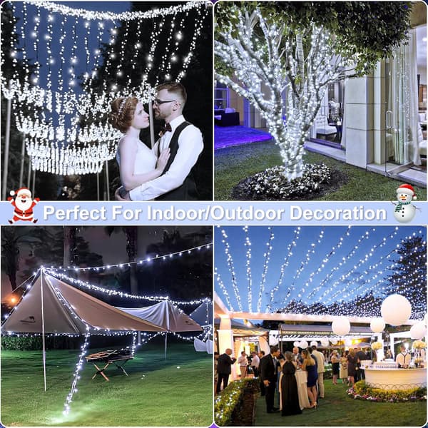 Hvide Halloween-lys, 33FT 100 LED udendørs lyskæde vandtæt, 8 tilstande stikbar, kan forbindes Halloween julepynt White