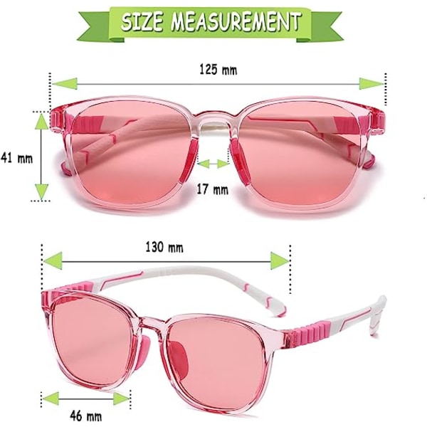 Skidsolglasögon för barn Polarized - Barnsolglasögon flexibel båge för pojkar, flickor , toddler i åldern 3-8 (rosa)