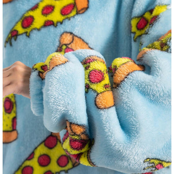 Extra stor hoodie bärbar filt, supermjuk varm och bekväm jättebärbar filt för kvinnor män vuxna (pizza extra lång)