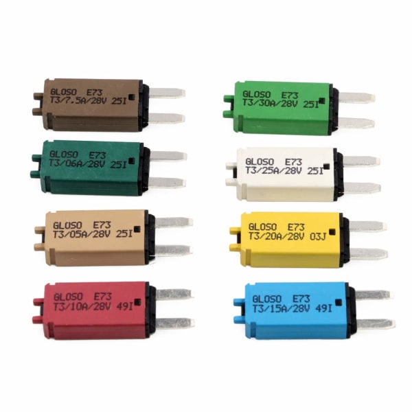 28V DC manuell återställningsbar Mini ATM Blade Style kretsbrytare Fotavtryck Kretskydd 5A 6A 7.5A 10A 15A 20A 25A 30A(8st)