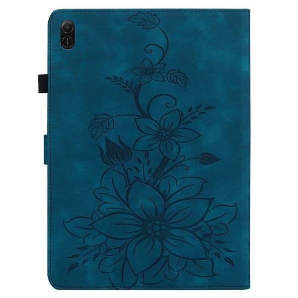 For Honor Pad X8a Etui Lily Blomst Prægning Kort Slots Læder Tablet Cover - Blå