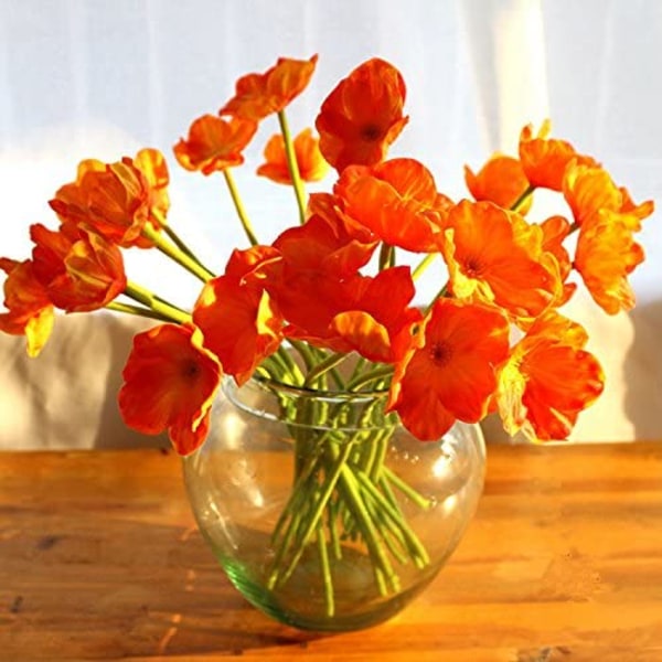 10 stk kunstige valmueblomster Kunstig blomst til bryllup Høytids brudebukett Hjemmefestdekor (oransje)