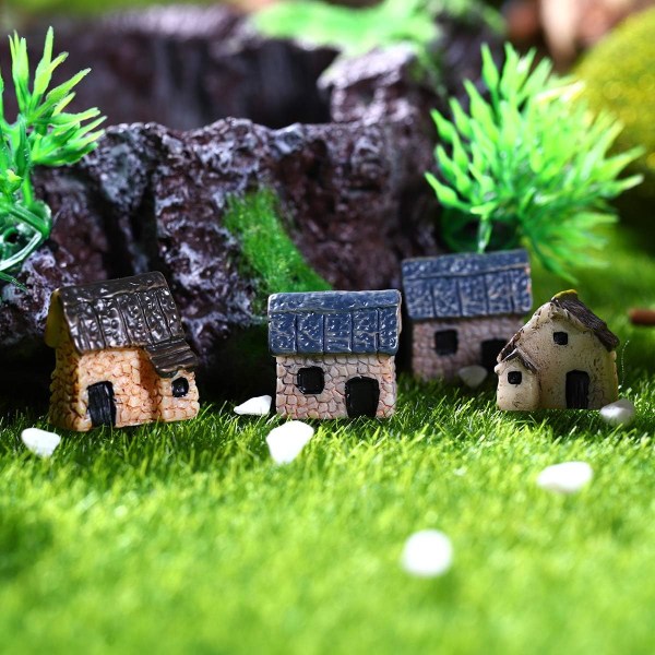 4-pack miniatyrträdgårdslandskap miniatyrby stenhus miniatyrhus halmhus bonsaiträdgårdsdekoration