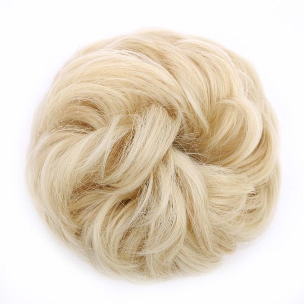 1PCS Messy Hair Bun Hair Scrunchies Extension Curly Wavy Messy Synthetic Chignon for women Updo Hairpiece Pale Ash Blonde Mix Bleach Blonde