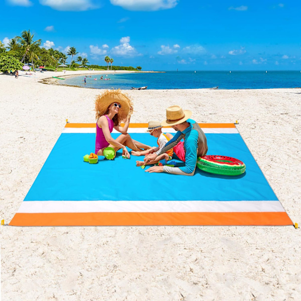 Strandfilt, sandresistent strandmatta 79\" X 82\" Lämplig för 1-3 vuxna, Vattentät lätt picknickmatta White 83"L x 79"W