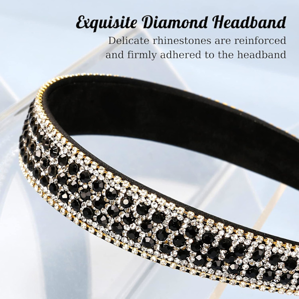 Rhinestone pannband dam flickor mode glänsande svart pannband halkfri glänsande kristall diamant hårband tunn elastisk glitter hår accessoarer