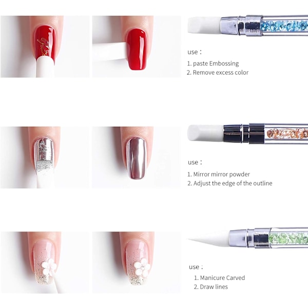 5 st Silikon Nagelkonst Skulpturpenna, Dubbelsidig Silikon Strass Nagelack Sniderpenna, Nagelkonst DIY Dekorationsverktyg
