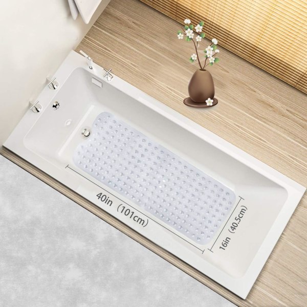 Badekar måtte 30% Ekstra Lang Bruse måtte Anti-Skridsikker Bade måtte med 200 Sug kopper, 16 x 40 tommer Transparent Clear 16 x 40 in