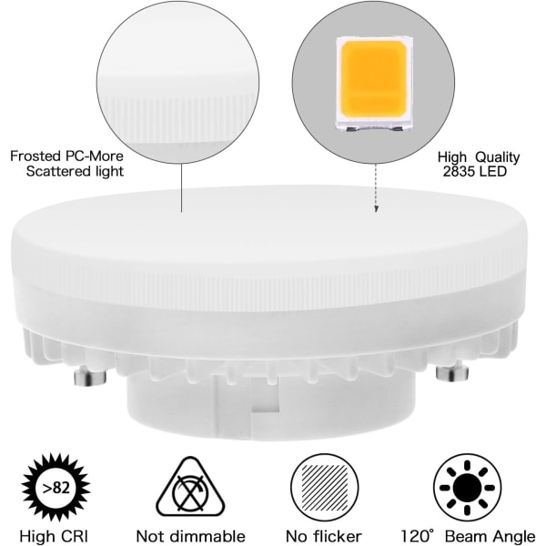 GX53 LED-lampa 7W 3000K, Varmvitt, Icke-Dimbar Gx53-Belysning, Flimmerfri, Ersätter 50W Halogenlampa GX5.3 eller CFL 9W 13W Lampa, 560 Lumen