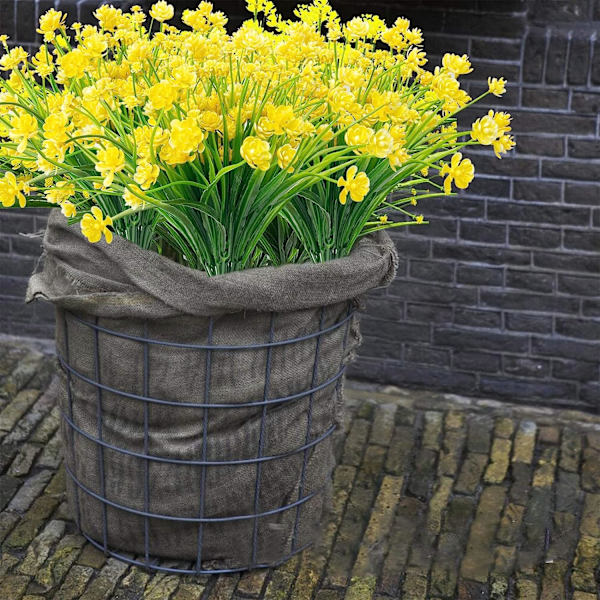 20 stk kunstige blomster for utendørs dekorasjon  Utendørs plast grøntkunst blomster Planter Hjem Hagedekor (gul)