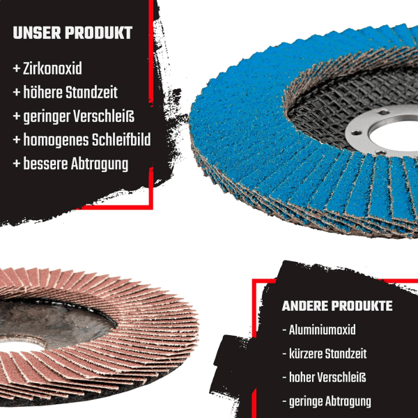 Slibeskiver med skiver, 10 stk., Ø 125 mm, korn 73, Rustfrit stål, Slibeskiver