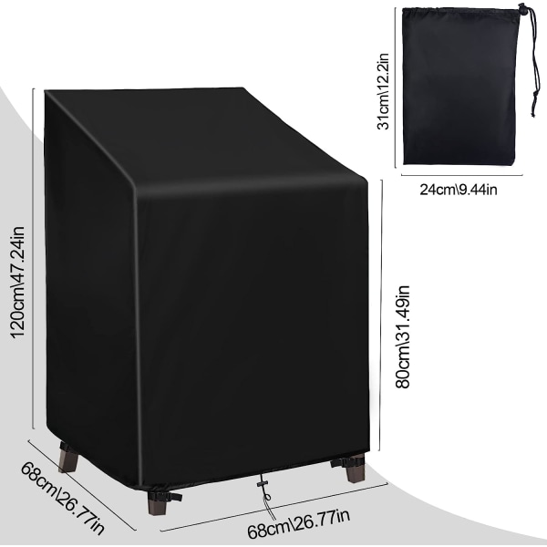 Puutarhatuolin suojus (68×68×80/120cm), 210D Oxford vedenpitävä pinoamistuolin suojus, ulkokäyttöön tarkoitettu pinoamistuolin suojus, puutarhan oleskelualueen suojus