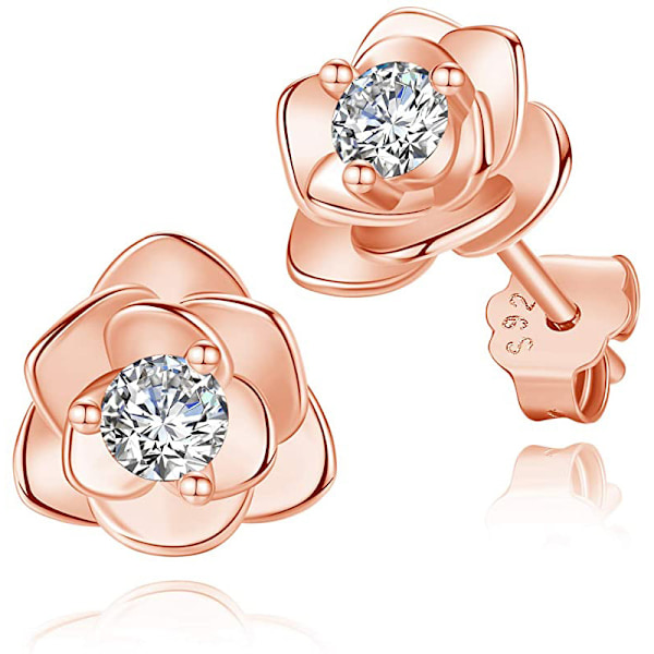 Små Øredobber S925 Sølv Blomster Øredobber for Kvinner Jenter, Cubic Zirconia Øredobber Brusk Øredobber, Smykker Gaver Rose gold