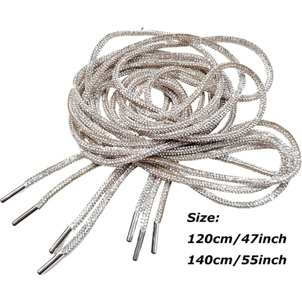 Pakke med 2 rhinsten glitter reb runde snørebånd, glitrende diamant reb stropper, bling bling skinnende runde snørebånd 140cm