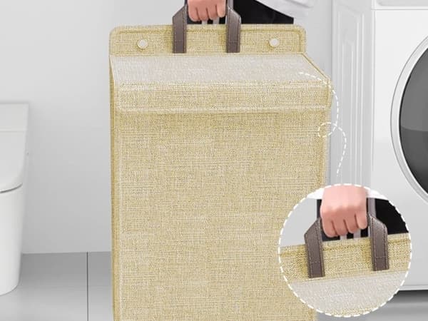 Vikbar tvättkorg för badrum tvättstuga vägg dörr beige beige