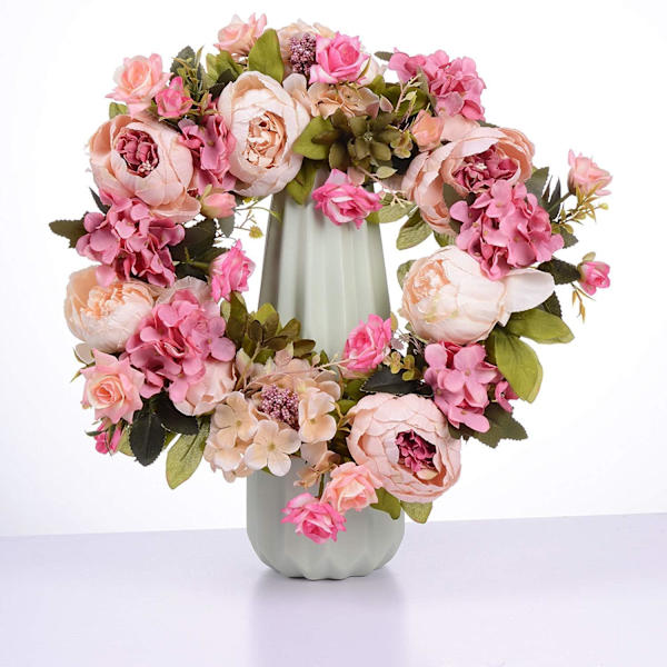 Kunstig Blomsterkrans Peony Krans - Dørkrans Forårskrans Rund Krans til Hoveddør, Bryllup, Hjemmeindretning