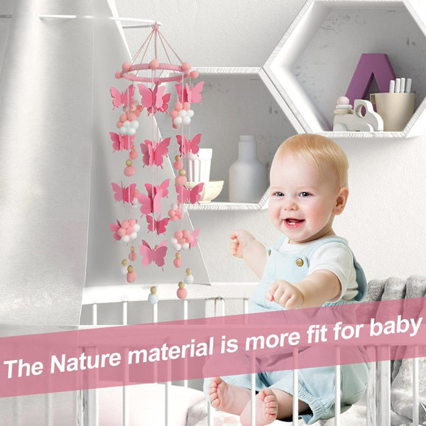 Spjälsängstelefon fjäril plysch charm söt fjäril vindspel taktelefon charm babyrum dekorationer nyfödda leksaker (1pack, rosa)