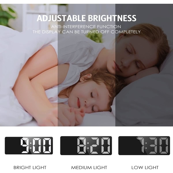 Digital väckarklocka, sängbordsväckarklocka med stor LED-display, icke tickande USB/batteridriven väckarklocka