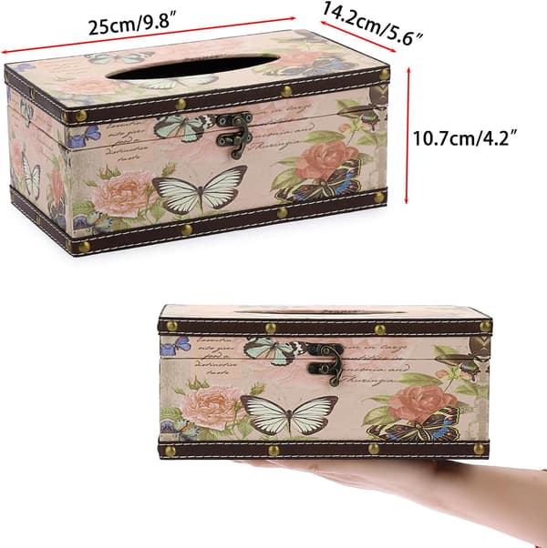 PU+ Træ Rektangulær Servietboks, Dekorativ Servietholder, Retro Husholdnings Servietboks Organizer, Servietdispenser Opbevaringsbeholder