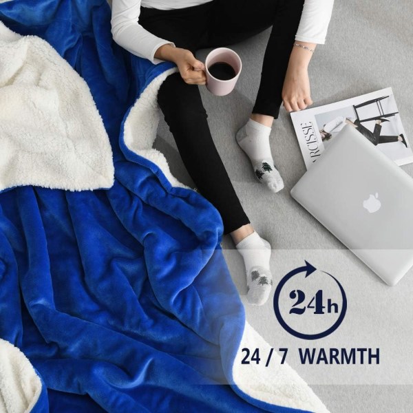 Sherpa Tæppe Varme Tæpper til Vinter Super Blødt Fuzzy Flannel Fleece/Uldlignende Vendbar Fløjl Plys Sofa Tæppe Letvægts Princess Blue 50"x60"