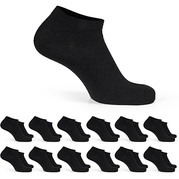 12 par bomullssneakersockar, unisex Black