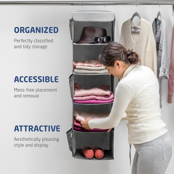 Hängande organizer och förvaringshyllor, 5-hyllor garderob Organizer för sovsal, baby , liten garderobsförvaring
