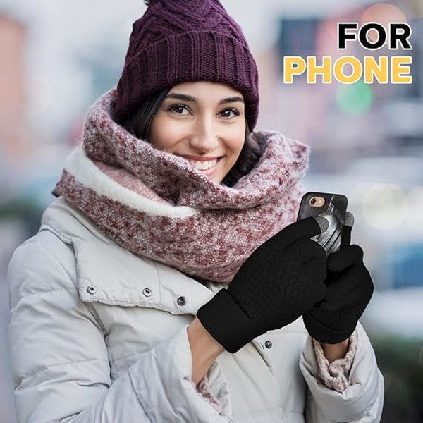 4 par Vinterhandskar med pekskärm för kvinnor, varma fleecefodrade stickade handskar
