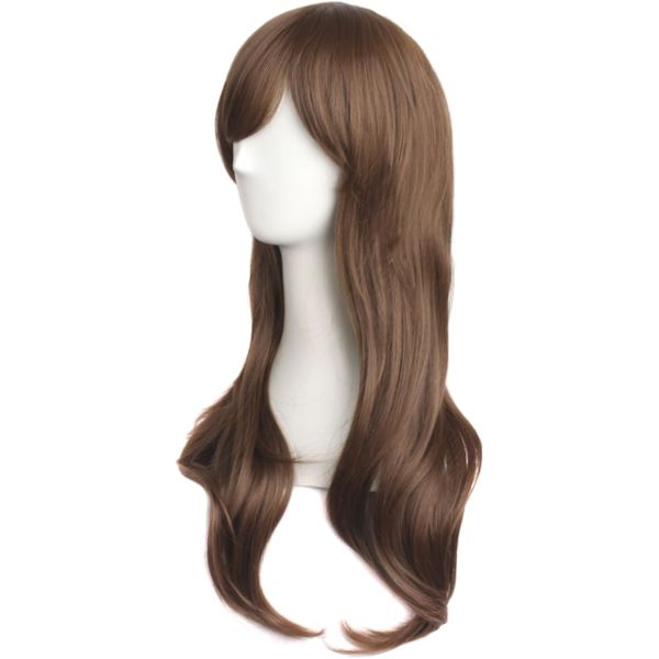 28 tum/70 cm dam sidoblugg långt lockigt hår cosplay peruk för kvinnor flicka Brown Camel 28"
