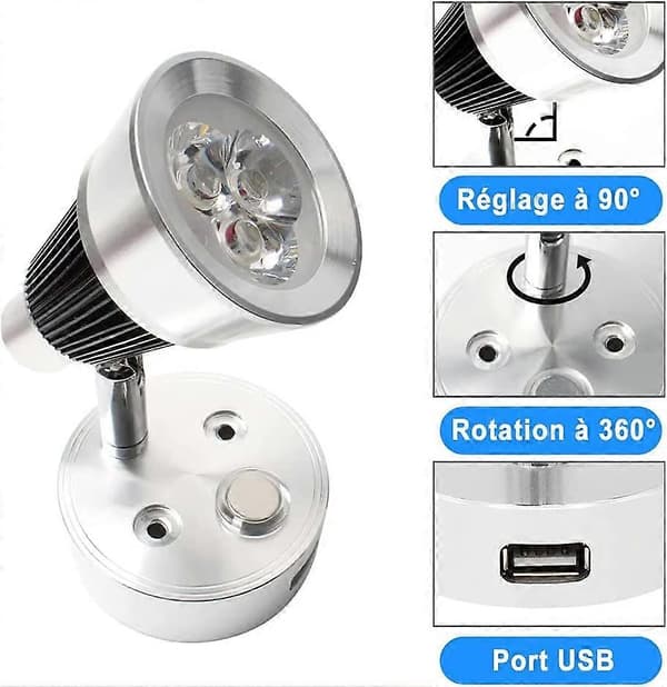 12 Volt Campingvogn Spotlight, Touch Dæmpbar Indendørs LED Læselampe m/ USB