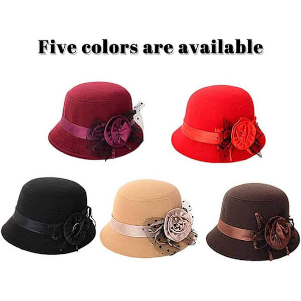 Vintage huopa cloche-hattu talvinen kukkainen fedora-ämpärihattu keilahatut