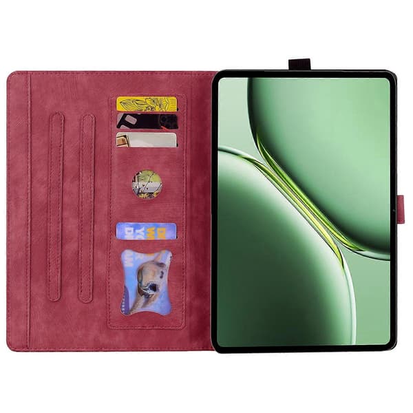 Til OnePlus Pad Pro/Pad 2 Etui Kortpladser Læder Tablet Stand Folio Cover Blomst Kat - Vinrød