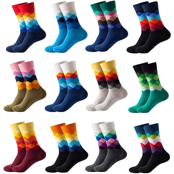 12Pairs Rhombus Socks Trendy Socks Men's Autumn and Winter Socks Basketball Socks Pattern Gradient Socks