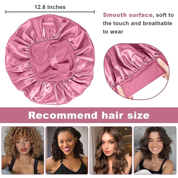 Sovehetter i silkesateng, hårhette for soving, elastisk bredbåndet silkehette, myk og pustende (rosa x 4)