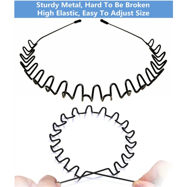 Metallhårbånd, unisex, svart, bølget fjær, utendørs sport, enkel elastisk, sklisikker pannebånd, hodeplagg