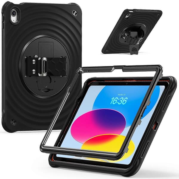 Etui til iPad 10.9 (2022) med Støttefod TPU+PC+Silikone Tablet Cover - Sort