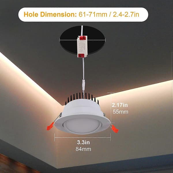 4 st 7W LED Infälld Spotlight, 6000k Kallvit Extra Platt, Håldiameter 75mm (Vit)